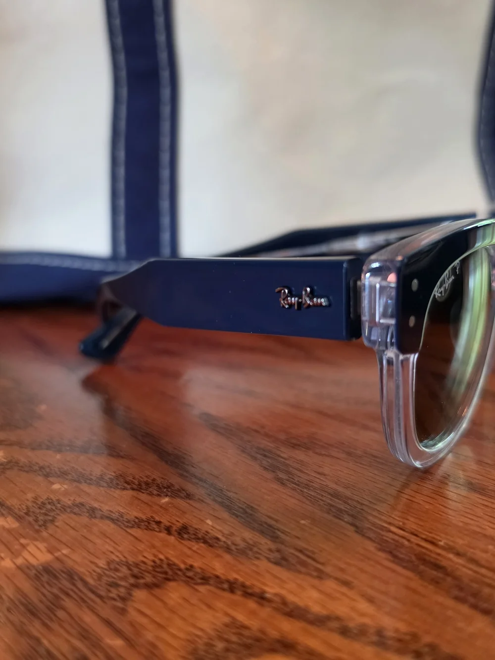 Ray-Ban Clear Frame Sunglasses with Navy Temples
